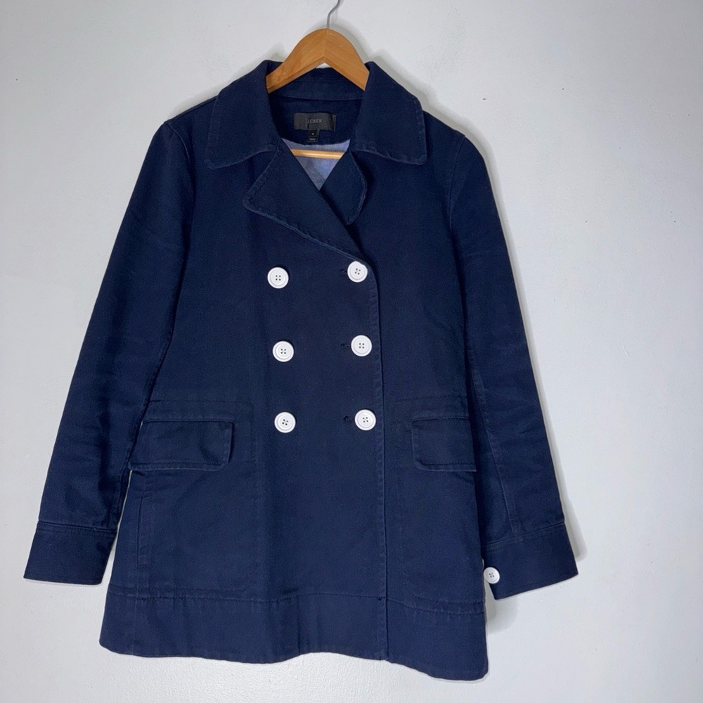 J. Crew Navy Cotton Twill Peacoat‎  White Button Coastal Core Size 4